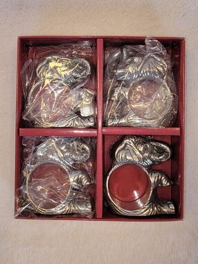 Arthur Court Set Of 4 Elephant Napkin Rings In Original Box Vintage Trunk Up